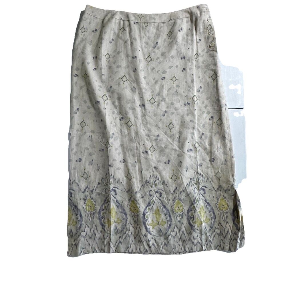 * Sundance VTG 90s Womens Silk/Linen Beige PrintMaxi Skirt Size 14 Petite